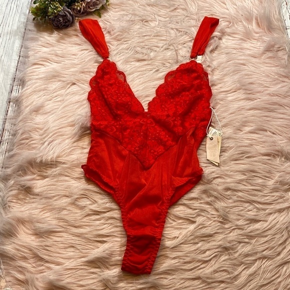 NWT HAH Hot as Hell Cheap and Cheerful Blood Orange Lace Bodysuit - Picture 2 of 11